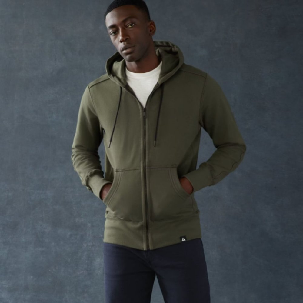 American Giant Mens Classic Zip Fleece Hoodie Slim Fit Green Olive GUC  - L